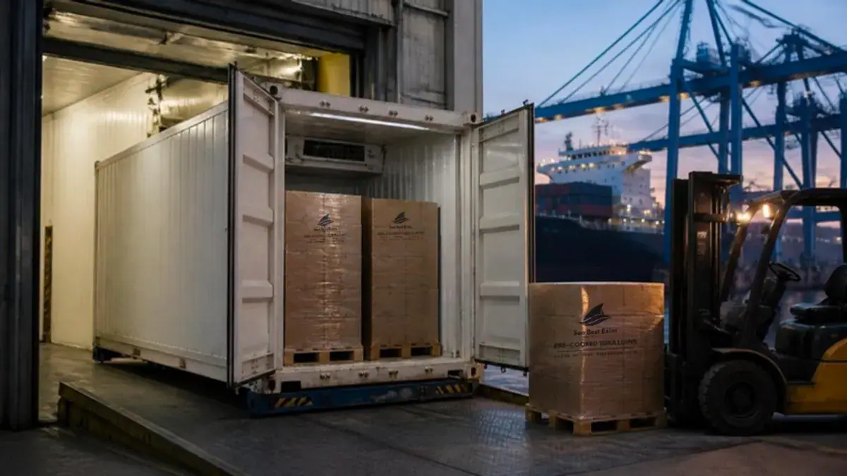 Reefer container being loaded with cartons for export
